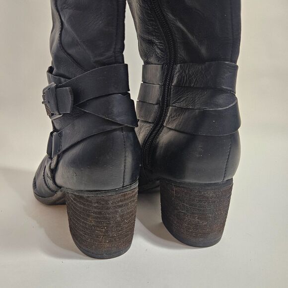 Naya Gazelle Leather Boots Black Block Heel Mid Calf 7.5 Women's Bikercore - Picture 4 of 13